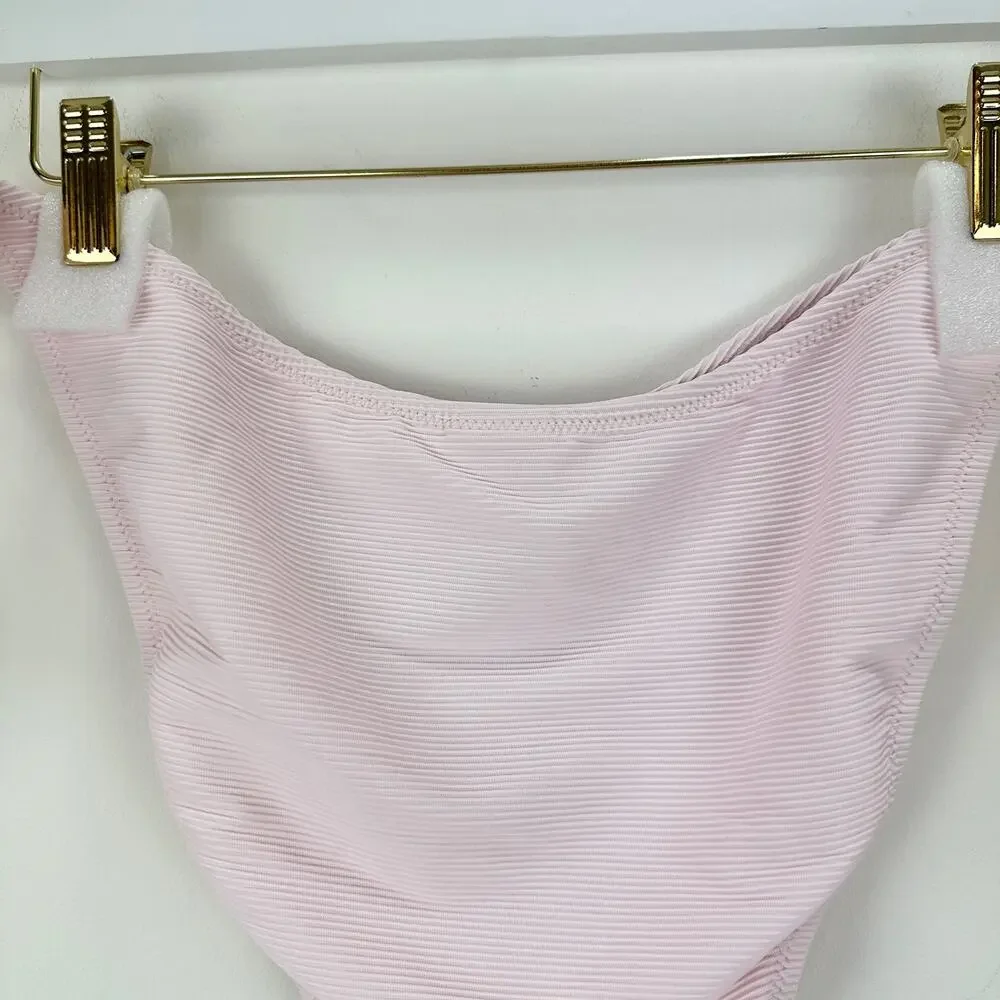 J.Crew Ribbed Ribbed Curved Waist Cheeky String Bikini Bottom Pink XL NWT